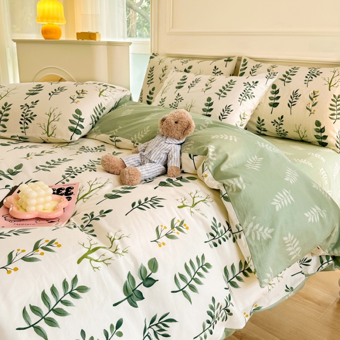 91家纺网 家纺一手货源 找家纺 星巴k家纺 2023全棉13372花卉印花简约四件套琉璃