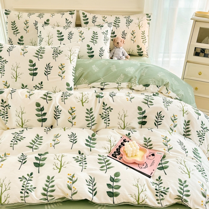 91家纺网 家纺一手货源 找家纺 星巴k家纺 2023全棉13372花卉印花简约四件套琉璃