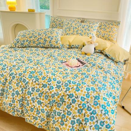 91家纺网 家纺一手货源 找家纺 星巴k家纺 2023全棉13372花卉印花简约四件套漫野-蓝