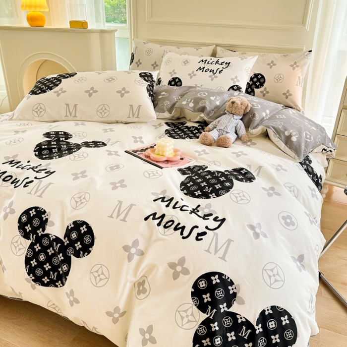 91家纺网 家纺一手货源 找家纺 星巴k家纺 2023全棉13372花卉印花简约四件套米奇