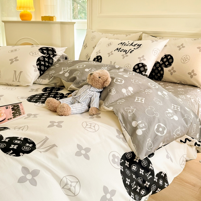 91家纺网 家纺一手货源 找家纺 星巴k家纺 2023全棉13372花卉印花简约四件套米奇