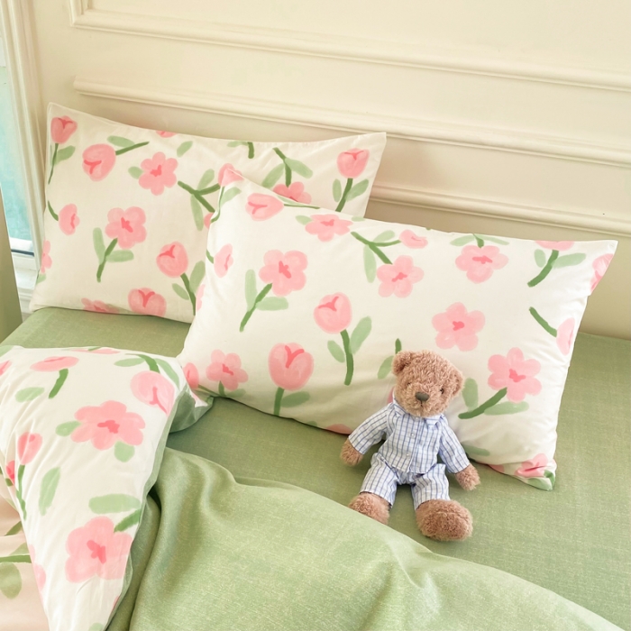 91家纺网 家纺一手货源 找家纺 星巴k家纺 2023全棉13372花卉印花简约四件套蜜茶花