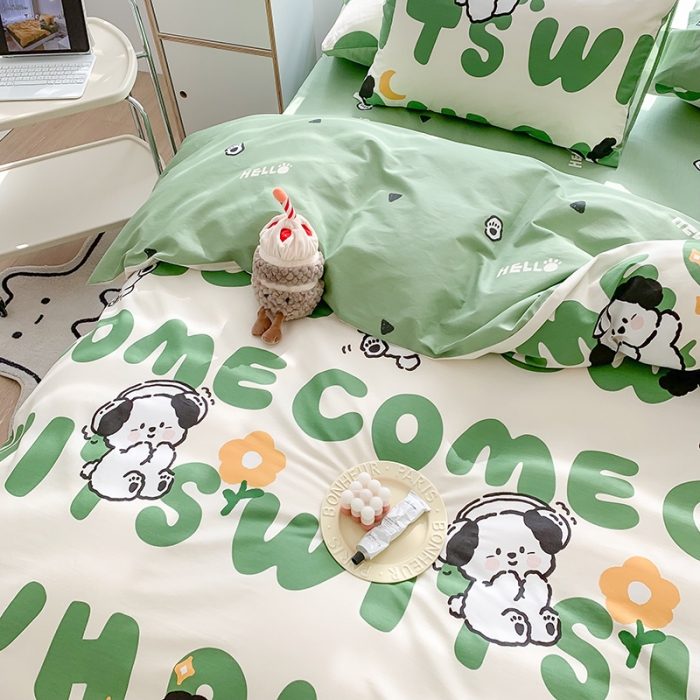 91家纺网 家纺一手货源 找家纺 澳萝拉 2023新款全棉印花四件套会员减5元呆萌狗