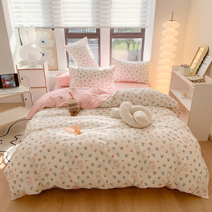 91家纺网 家纺一手货源 找家纺 澳萝拉 2023新款全棉印花四件套会员减5元花朵兔兔