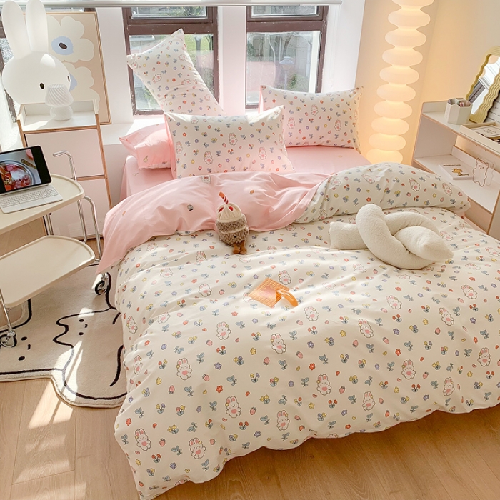 91家纺网 家纺一手货源 找家纺 澳萝拉 2023新款全棉印花四件套会员减5元花朵兔兔