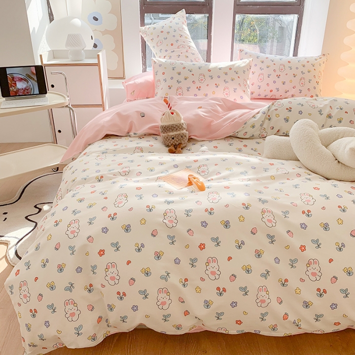 91家纺网 家纺一手货源 找家纺 澳萝拉 2023新款全棉印花四件套会员减5元花朵兔兔