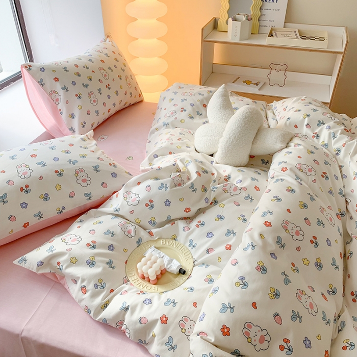 91家纺网 家纺一手货源 找家纺 澳萝拉 2023新款全棉印花四件套会员减5元花朵兔兔