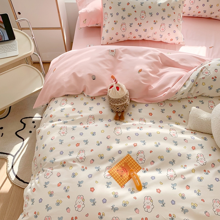 91家纺网 家纺一手货源 找家纺 澳萝拉 2023新款全棉印花四件套会员减5元花朵兔兔