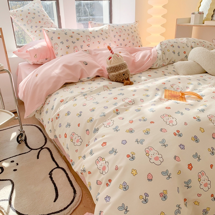 91家纺网 家纺一手货源 找家纺 澳萝拉 2023新款全棉印花四件套会员减5元花朵兔兔