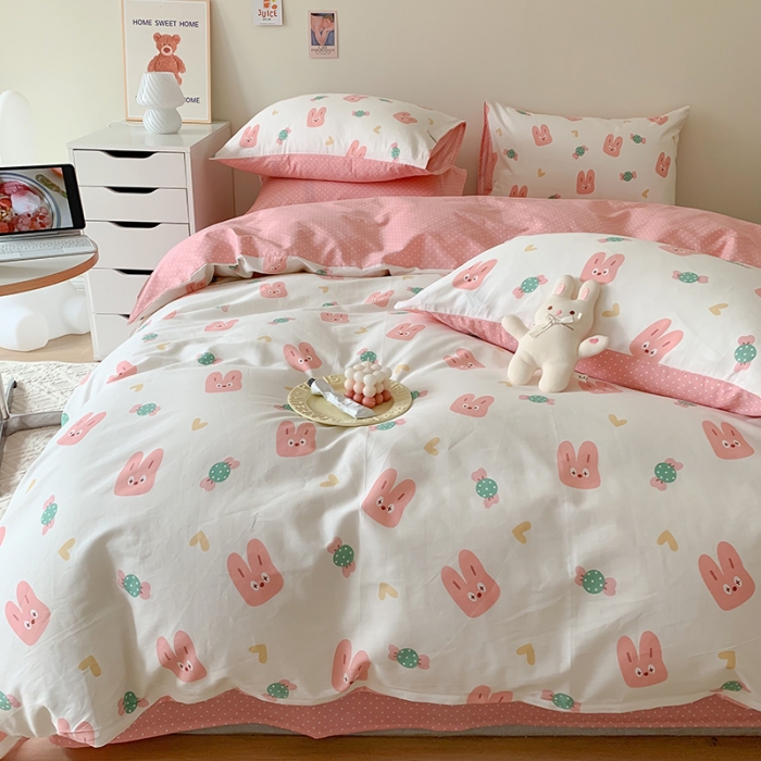 91家纺网 家纺一手货源 找家纺 澳萝拉 2023新款全棉印花四件套会员减5元糖果兔兔