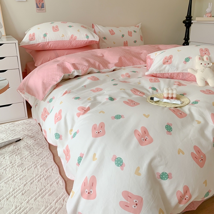 91家纺网 家纺一手货源 找家纺 澳萝拉 2023新款全棉印花四件套会员减5元糖果兔兔