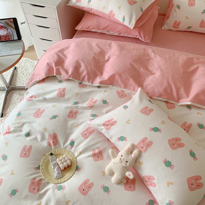 91家纺网 家纺一手货源 找家纺 澳萝拉 2023新款全棉印花四件套会员减5元糖果兔兔