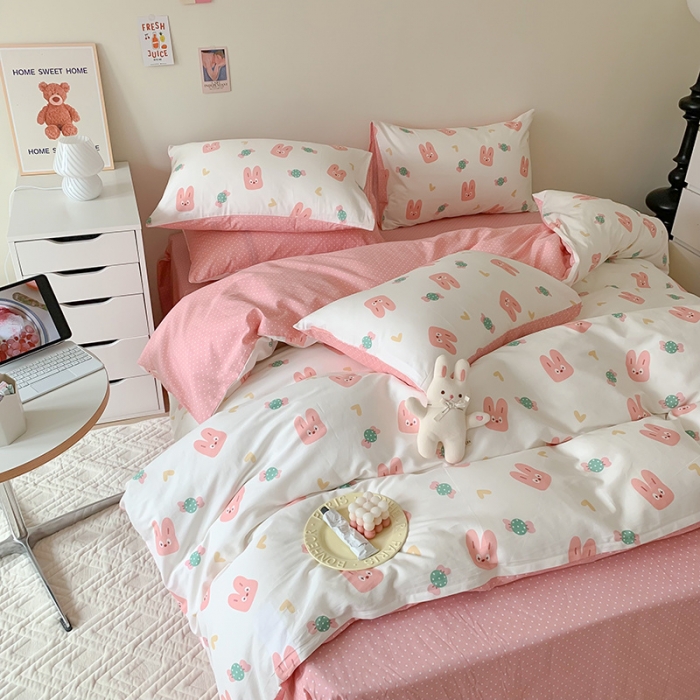 91家纺网 家纺一手货源 找家纺 澳萝拉 2023新款全棉印花四件套会员减5元糖果兔兔