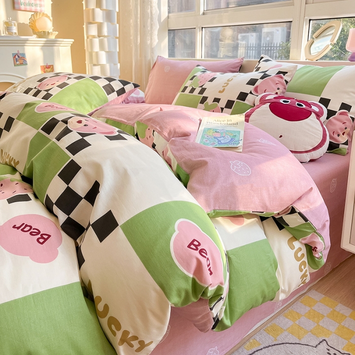 91家纺网 家纺一手货源 找家纺 金丝鸟 2023新款全棉小清新四件套 草莓格格