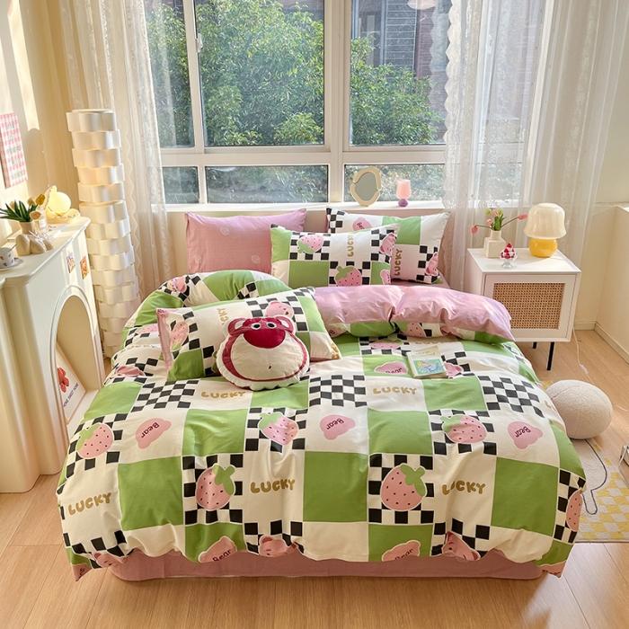 91家纺网 家纺一手货源 找家纺 金丝鸟 2023新款全棉小清新四件套 草莓格格