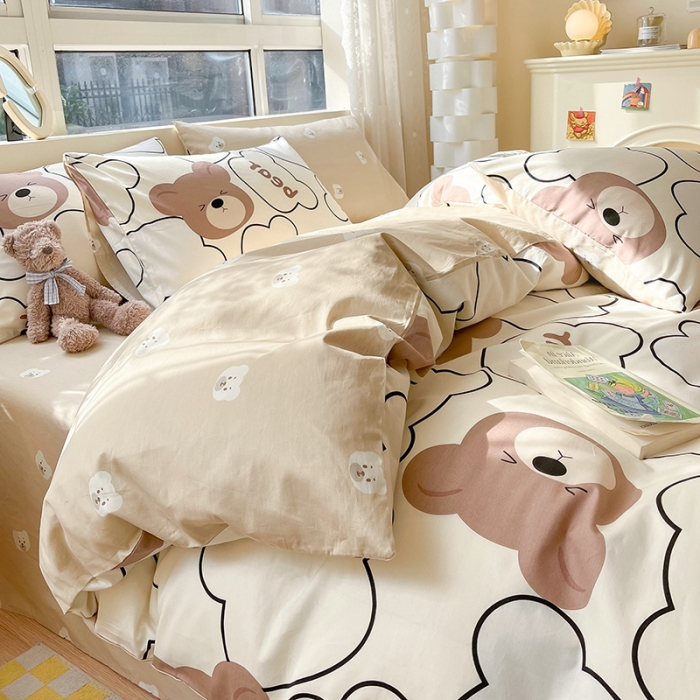 91家纺网 家纺一手货源 找家纺 金丝鸟 2023新款全棉小清新四件套 乖乖熊