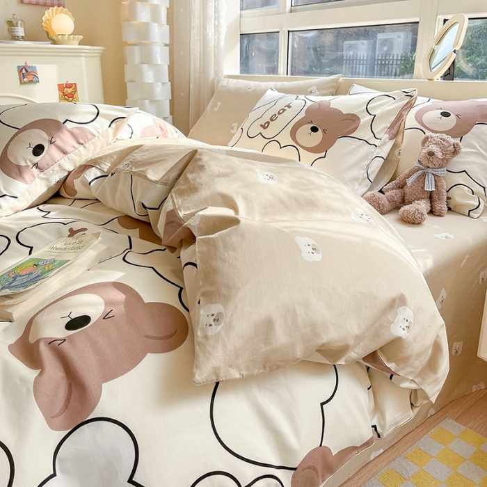 91家纺网 家纺一手货源 找家纺 金丝鸟 2023新款全棉小清新四件套 乖乖熊