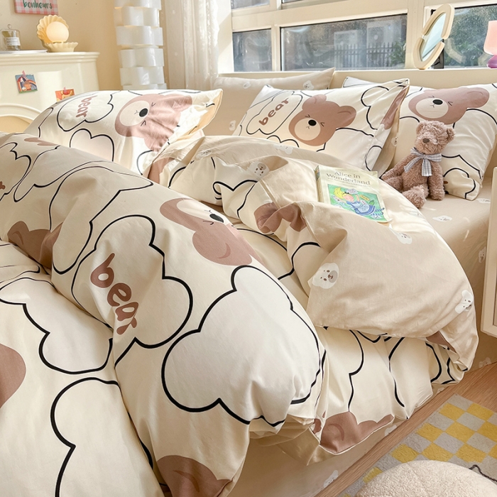 91家纺网 家纺一手货源 找家纺 金丝鸟 2023新款全棉小清新四件套 乖乖熊