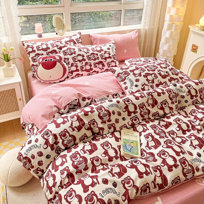 91家纺网 家纺一手货源 找家纺 金丝鸟 2023新款全棉小清新四件套 好多熊