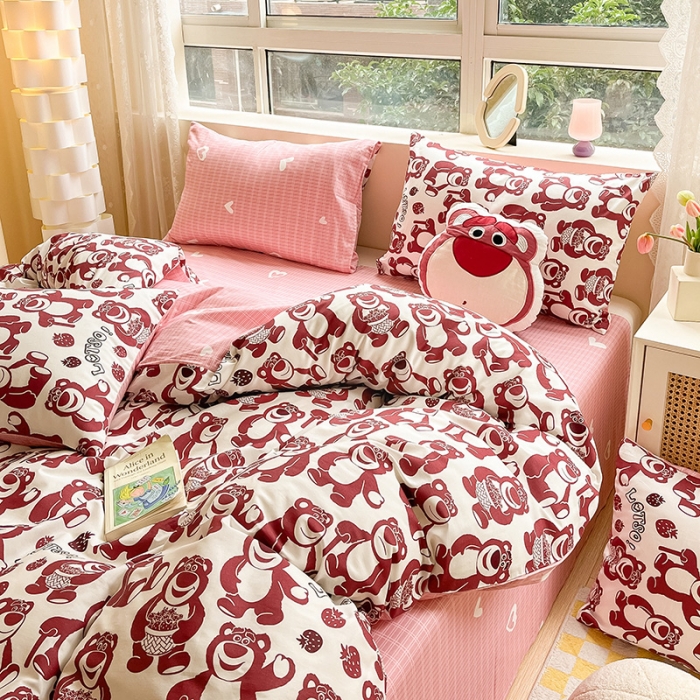 91家纺网 家纺一手货源 找家纺 金丝鸟 2023新款全棉小清新四件套 好多熊