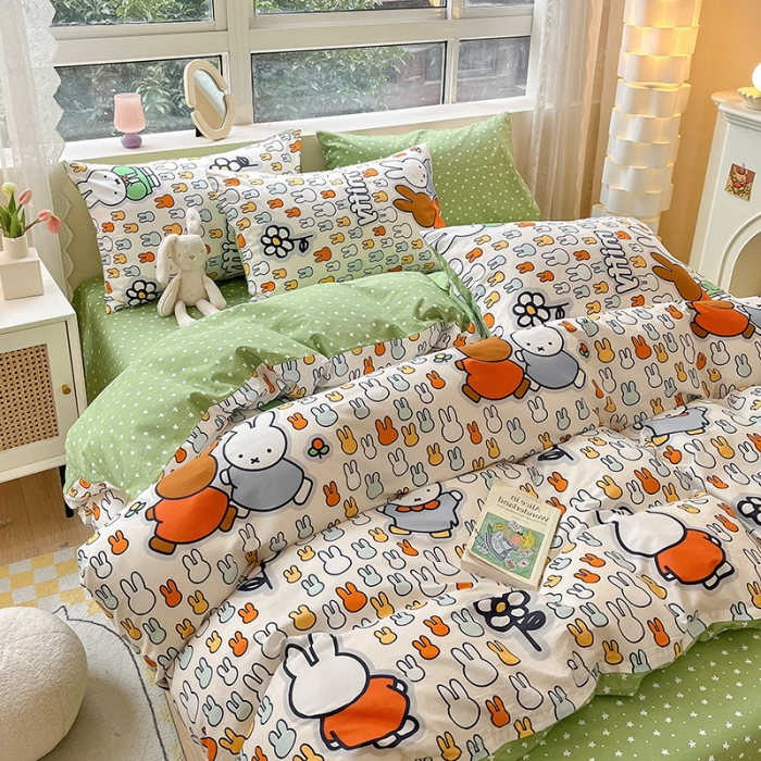 91家纺网 家纺一手货源 找家纺 金丝鸟 2023新款全棉小清新四件套 快乐米菲