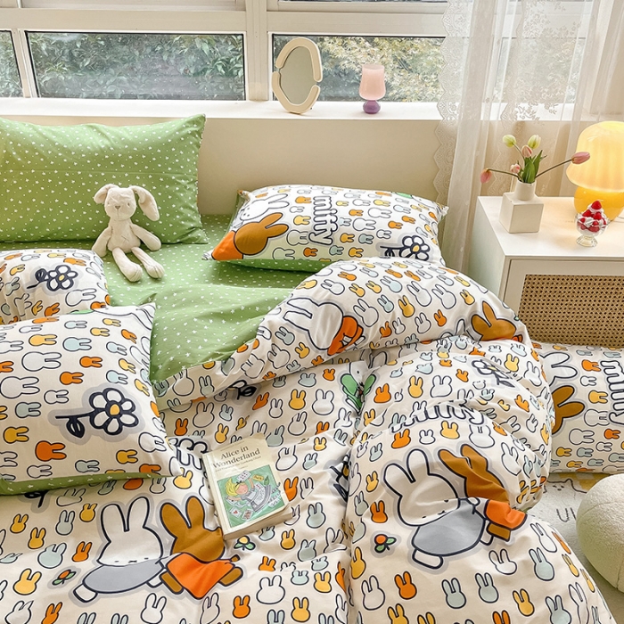 91家纺网 家纺一手货源 找家纺 金丝鸟 2023新款全棉小清新四件套 快乐米菲