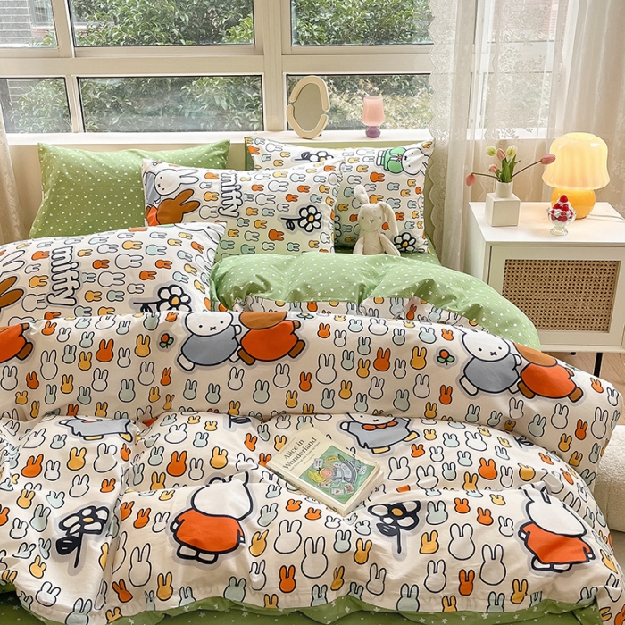 91家纺网 家纺一手货源 找家纺 金丝鸟 2023新款全棉小清新四件套 快乐米菲