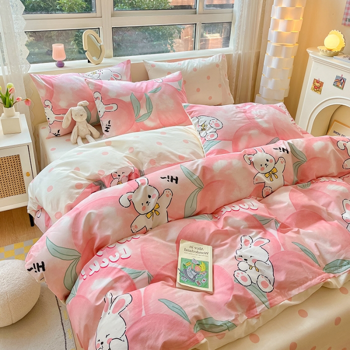 91家纺网 家纺一手货源 找家纺 金丝鸟 2023新款全棉小清新四件套 蜜桃园子