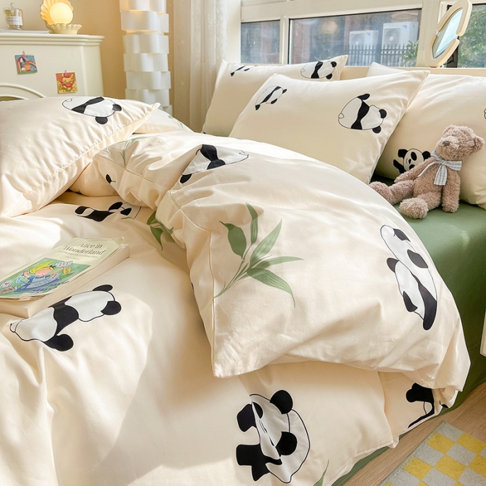 91家纺网 家纺一手货源 找家纺 金丝鸟 2023新款全棉小清新四件套 熊猫宝宝