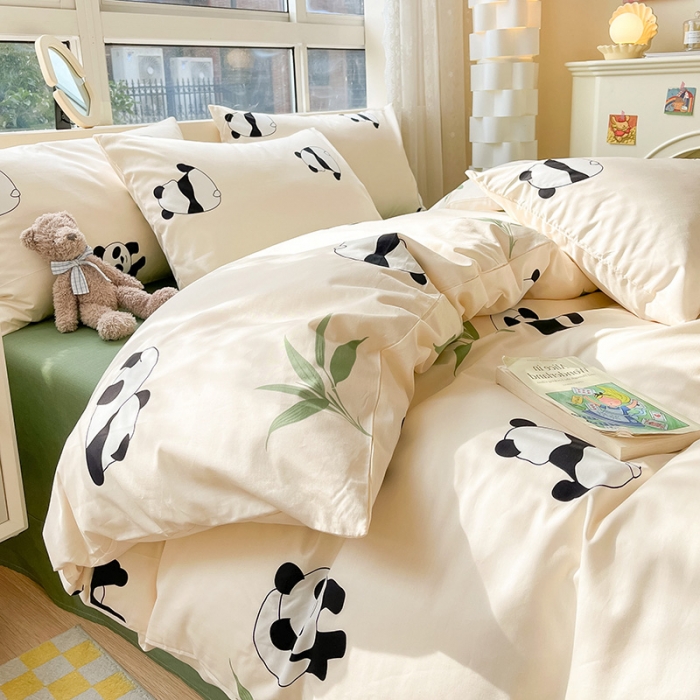 91家纺网 家纺一手货源 找家纺 金丝鸟 2023新款全棉小清新四件套 熊猫宝宝