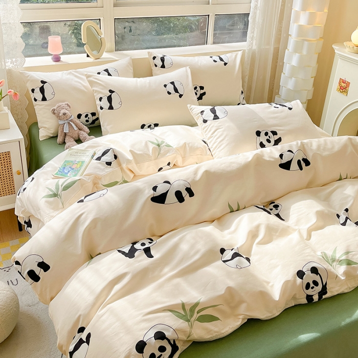 91家纺网 家纺一手货源 找家纺 金丝鸟 2023新款全棉小清新四件套 熊猫宝宝