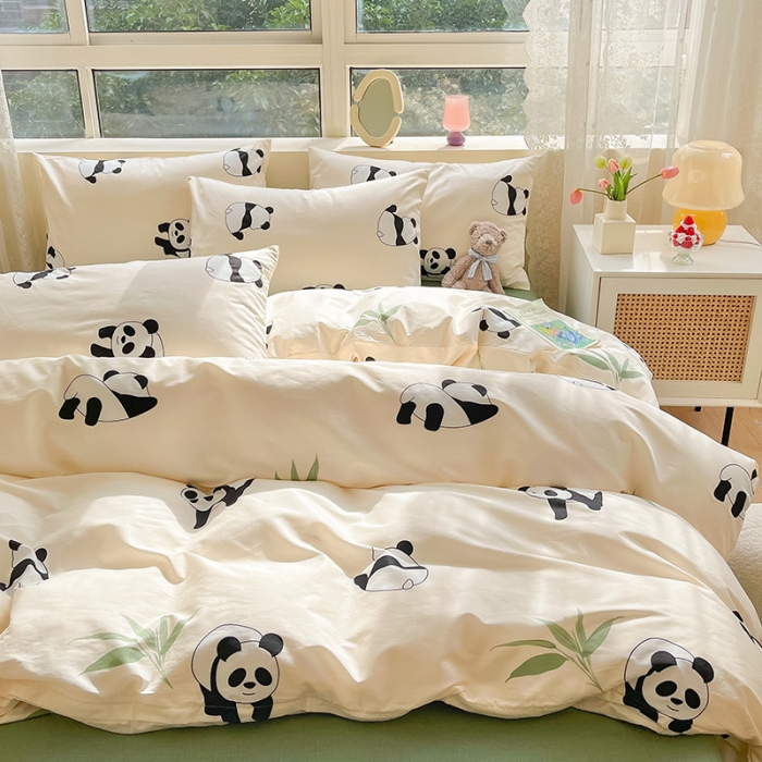 91家纺网 家纺一手货源 找家纺 金丝鸟 2023新款全棉小清新四件套 熊猫宝宝