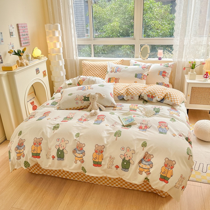 91家纺网 家纺一手货源 找家纺 金丝鸟 2023新款全棉小清新四件套 熊先生兔小姐