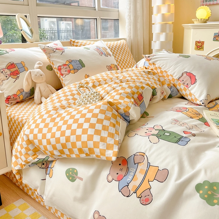 91家纺网 家纺一手货源 找家纺 金丝鸟 2023新款全棉小清新四件套 熊先生兔小姐