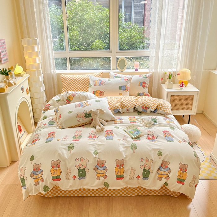 91家纺网 家纺一手货源 找家纺 金丝鸟 2023新款全棉小清新四件套 熊先生兔小姐