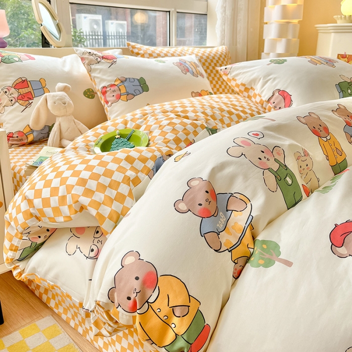 91家纺网 家纺一手货源 找家纺 金丝鸟 2023新款全棉小清新四件套 熊先生兔小姐