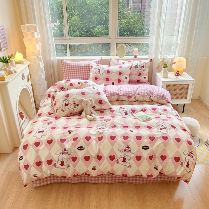 91家纺网 家纺一手货源 找家纺 金丝鸟 2023新款全棉小清新四件套 英伦爱心