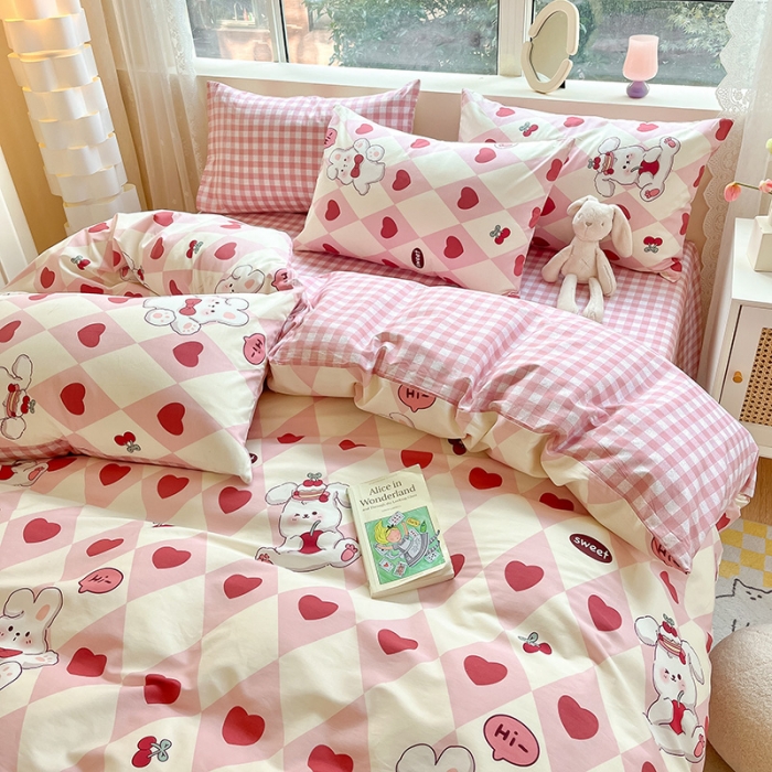 91家纺网 家纺一手货源 找家纺 金丝鸟 2023新款全棉小清新四件套 英伦爱心