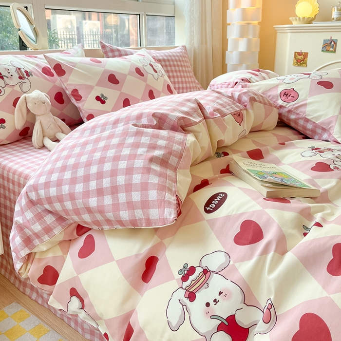 91家纺网 家纺一手货源 找家纺 金丝鸟 2023新款全棉小清新四件套 英伦爱心