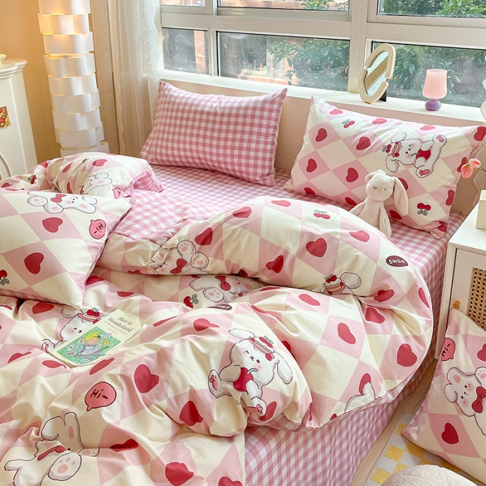 91家纺网 家纺一手货源 找家纺 金丝鸟 2023新款全棉小清新四件套 英伦爱心