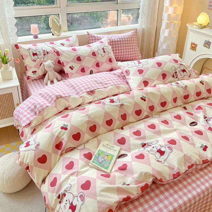 91家纺网 家纺一手货源 找家纺 金丝鸟 2023新款全棉小清新四件套 英伦爱心