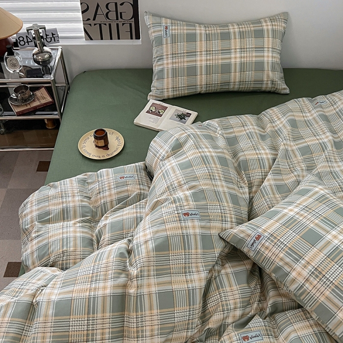 91家纺网 家纺一手货源 找家纺 金丝鸟家纺 2023新款全棉简约斜纹四件套 微米格