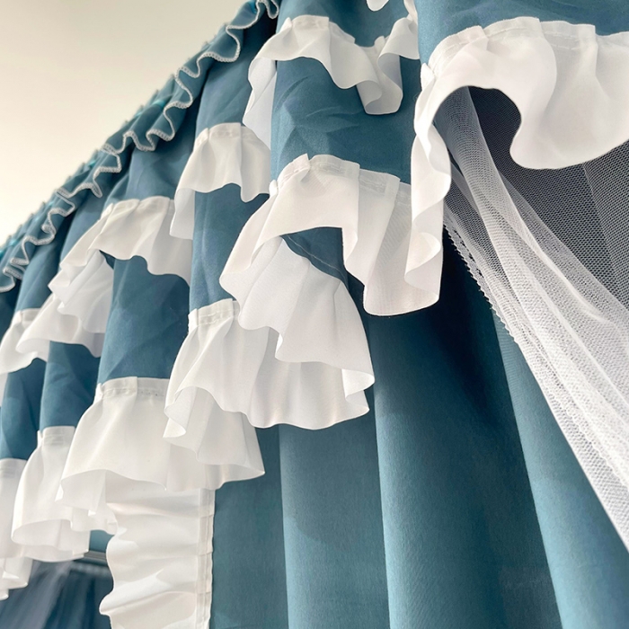 91家纺网 家纺一手货源 找家纺 迪凡保罗 2023新款2303五通双杆落地双层遮光蚊帐 豆绿