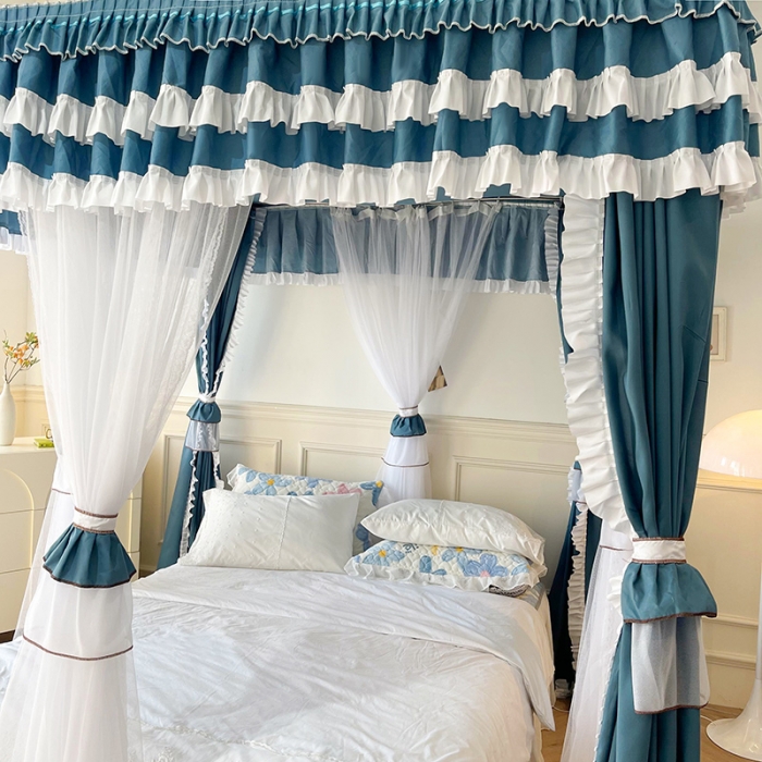 91家纺网 家纺一手货源 找家纺 迪凡保罗 2023新款2303五通双杆落地双层遮光蚊帐 豆绿