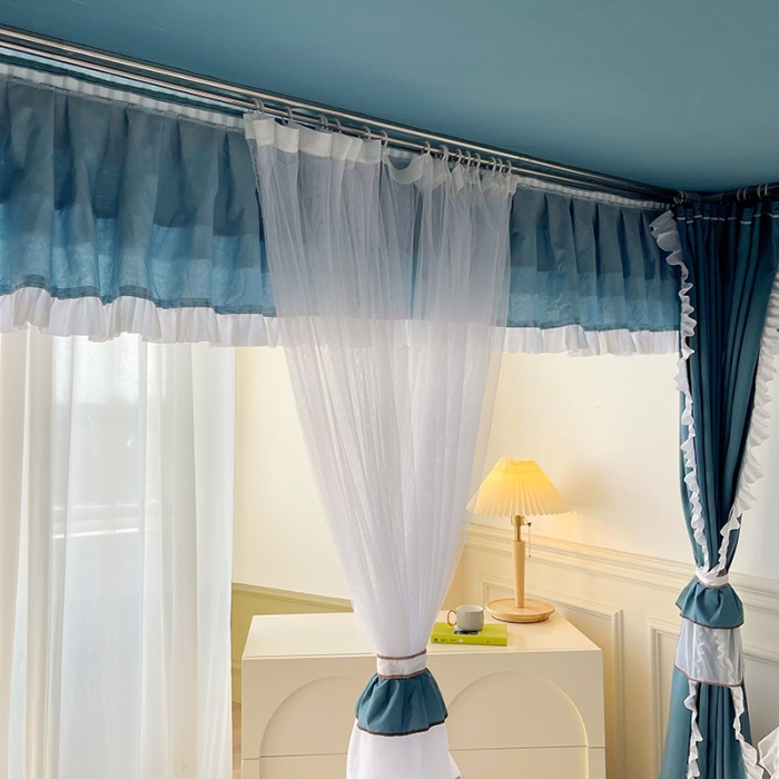 91家纺网 家纺一手货源 找家纺 迪凡保罗 2023新款2303五通双杆落地双层遮光蚊帐 豆绿