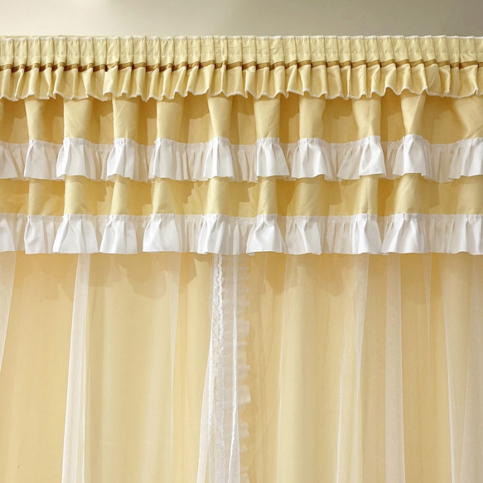 91家纺网 家纺一手货源 找家纺 迪凡保罗 2023新款2303五通双杆落地双层遮光蚊帐 米黄色