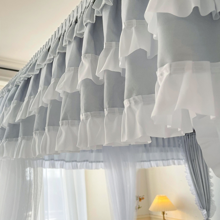 91家纺网 家纺一手货源 找家纺 迪凡保罗 2023新款2303五通双杆落地双层遮光蚊帐 浅灰色