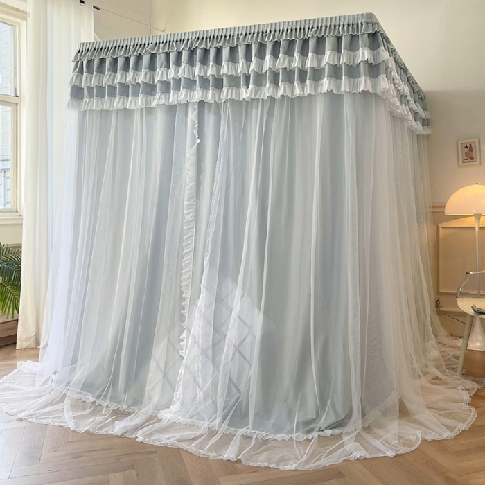 91家纺网 家纺一手货源 找家纺 迪凡保罗 2023新款2303五通双杆落地双层遮光蚊帐 浅灰色