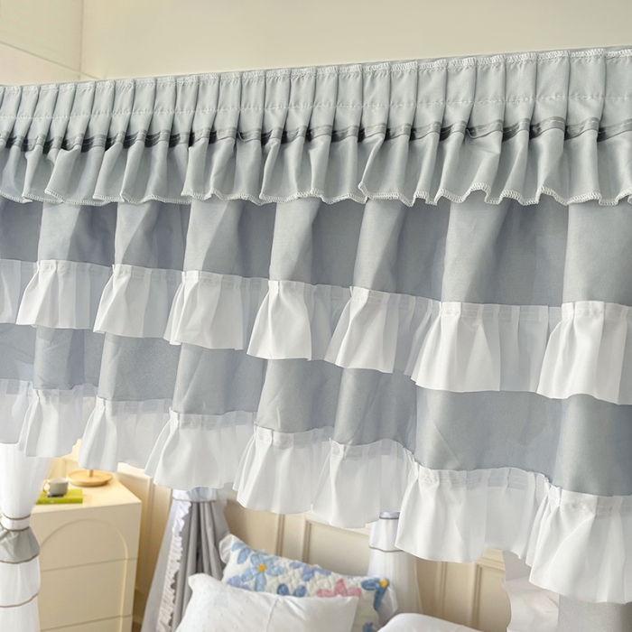 91家纺网 家纺一手货源 找家纺 迪凡保罗 2023新款2303五通双杆落地双层遮光蚊帐 浅灰色