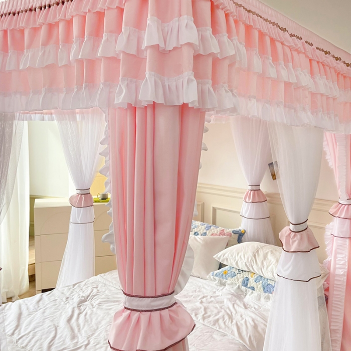 91家纺网 家纺一手货源 找家纺 迪凡保罗 2023新款2303五通双杆落地双层遮光蚊帐 玉色